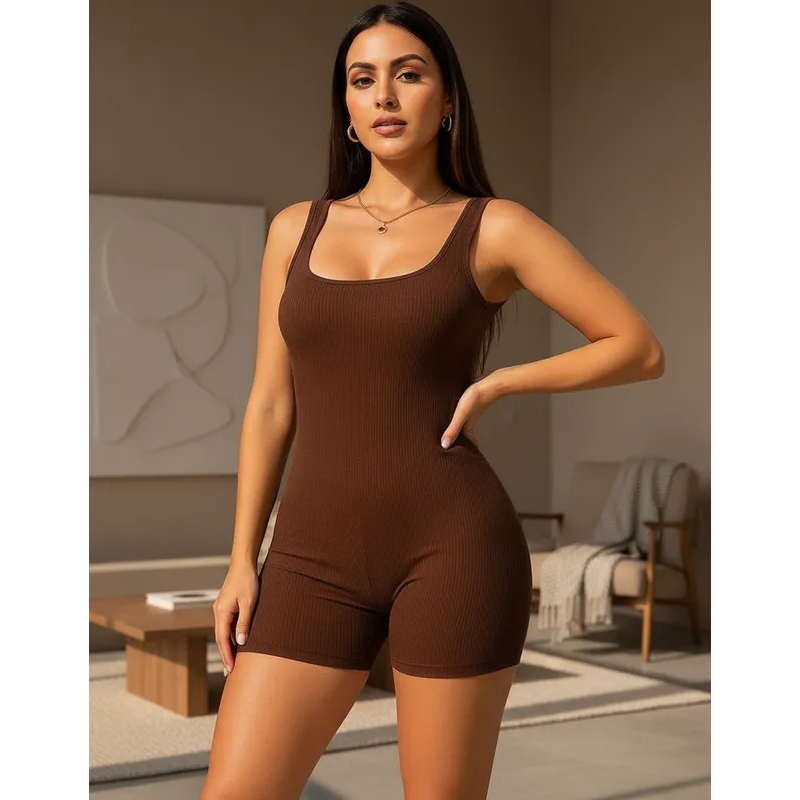 Macaquinho Feminino Ribana  Casual Confortável Curto Ajustado